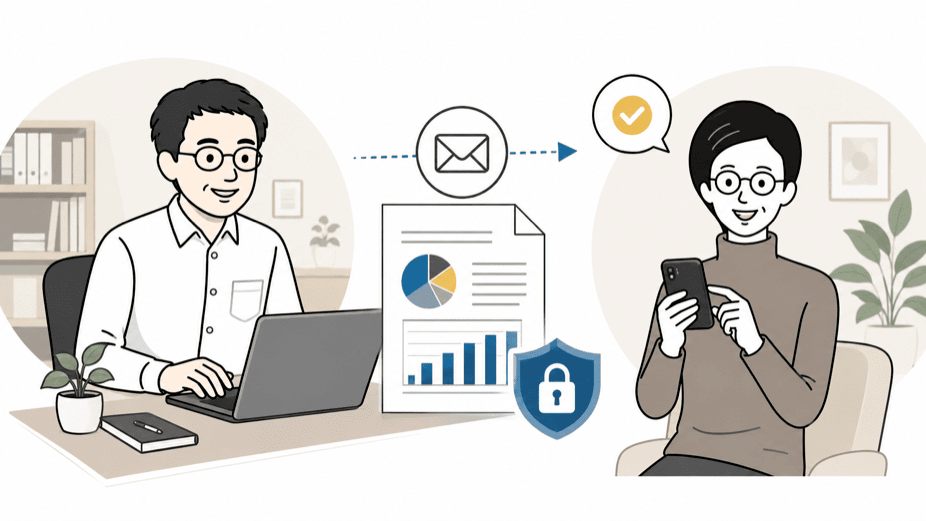 AIが整理した相続レポート（PDF）をメールまたは郵送でお届けするイラスト