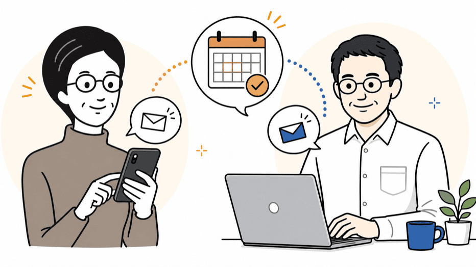 メールで相談日程を調整・確定しているイラスト